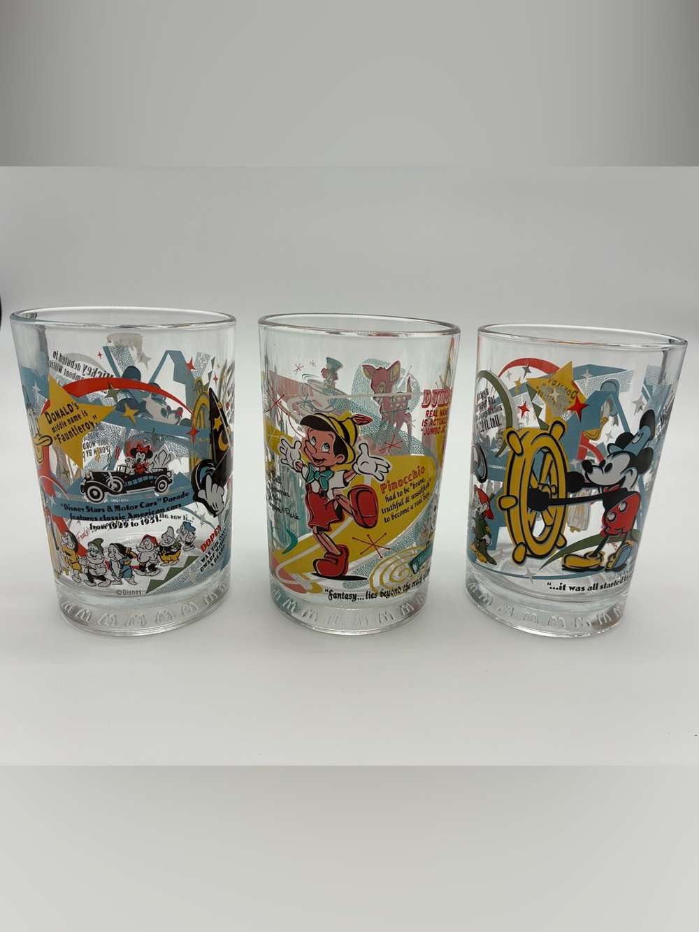 McDonald’s Disney 100 Years of Magic Glasses Set of 3 Mickey Pinocchio